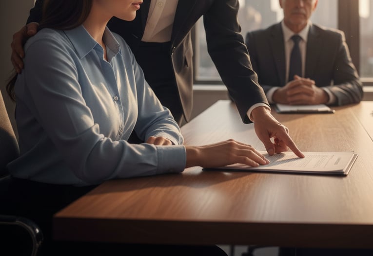 Legal consultation scene showing a lawyer explaining custody options