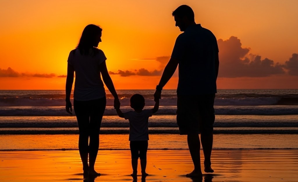 family-law A family silhouette (parents + child) holding hands
