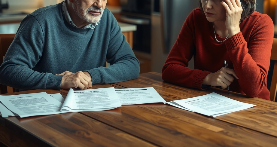 A couple in their mid-40s discusses alimony after their divorce.